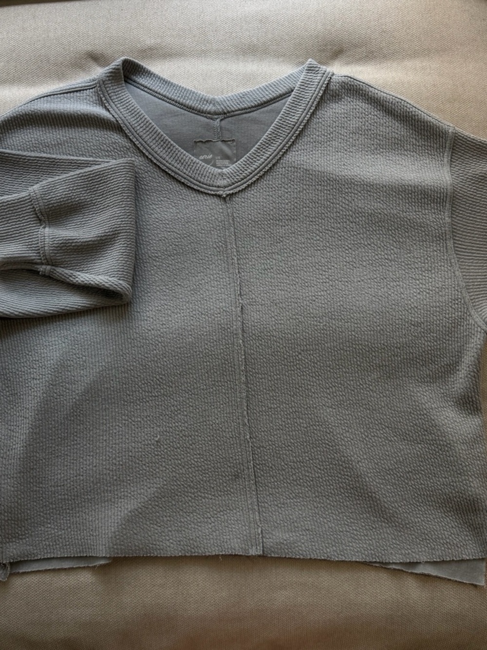 Aerie Oversized Light Grey Green Ribbed Sweatshirt